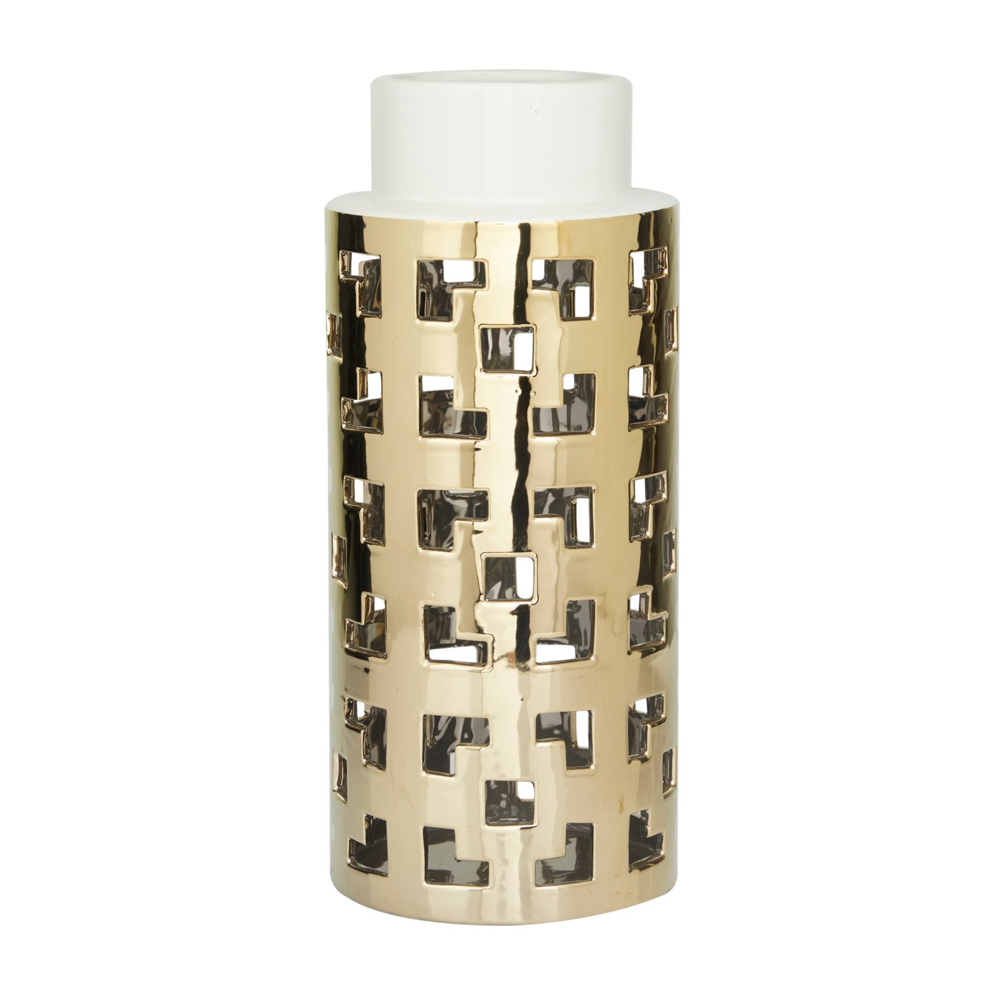 Gold Stoneware Glam Vase, 14" x 6" x 6"